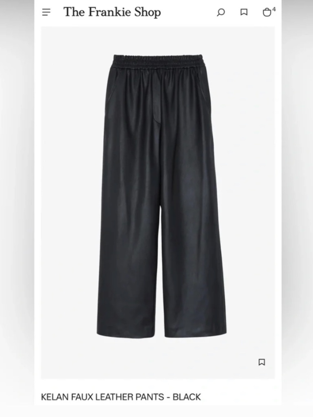 The Frankie Shop Kelan Black Faux Leather Wide Leg Pants Medium/Large